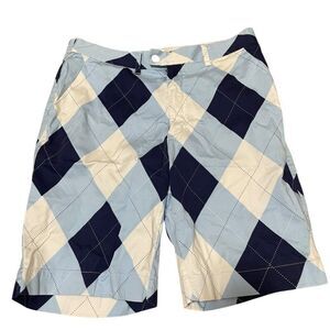 Loudmouth Argyle Diamond Golf Shorts Blue / White Mens Size 36 Cotton Spandex